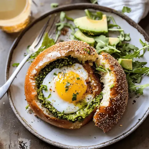 Crispy Parmesan and Pesto Egg in a Bagel