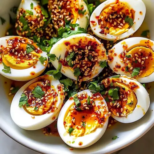 Spicy Chili Garlic Deviled Eggs