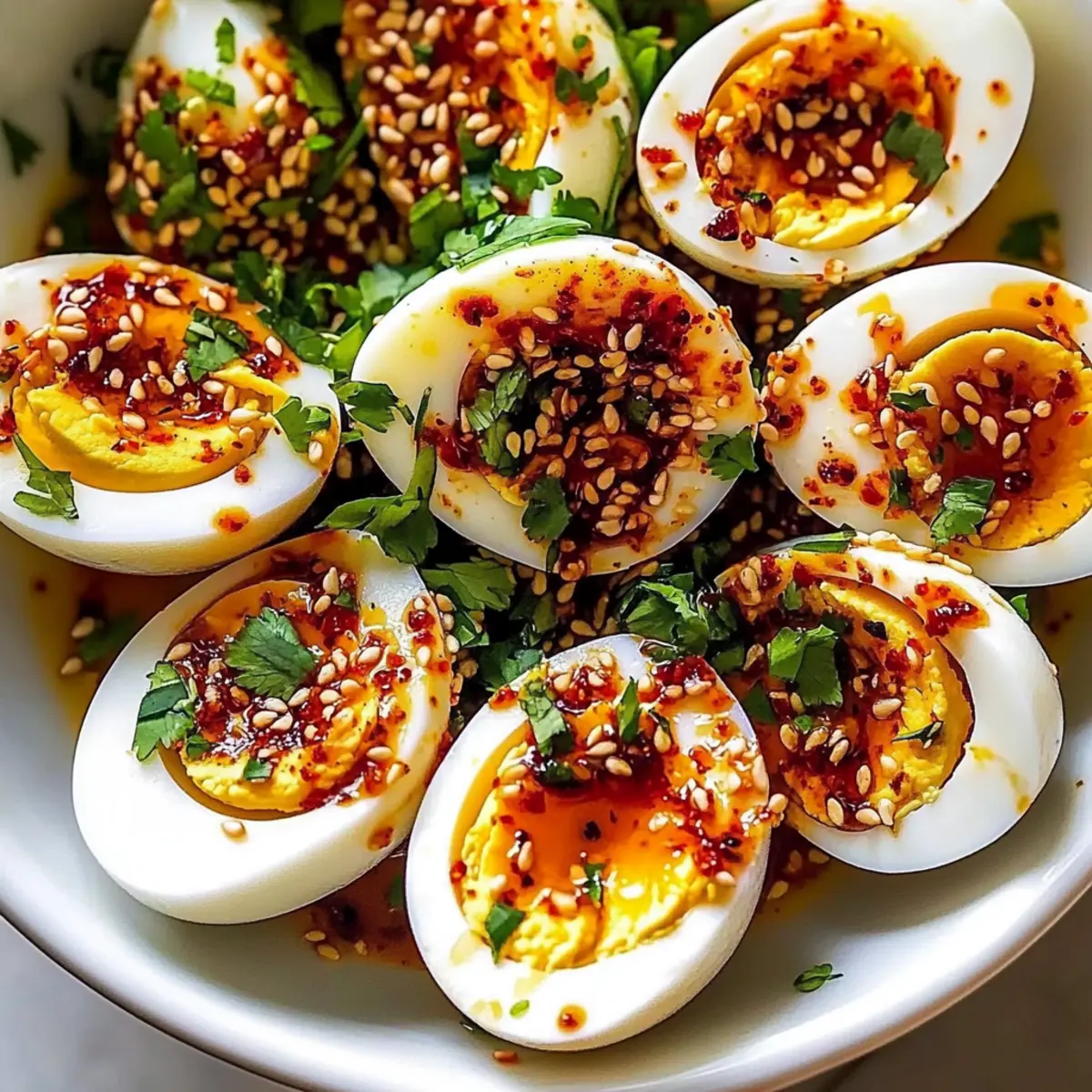 Spicy Chili Garlic Deviled Eggs