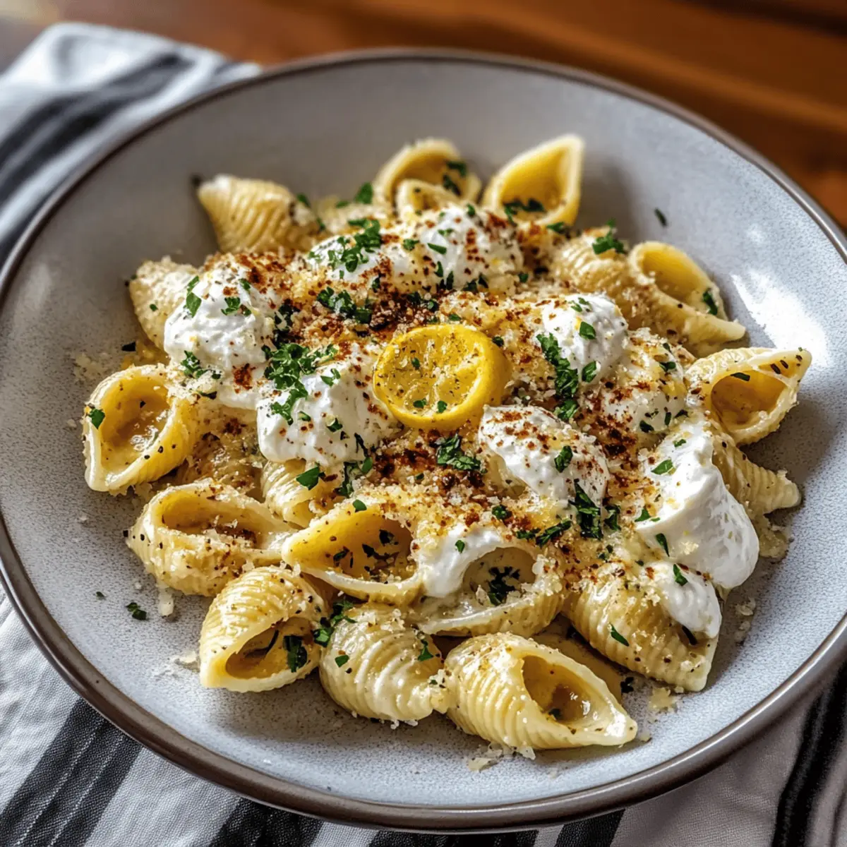 Burrata Pasta Shells with Roasted Garlic & Lemon Cream