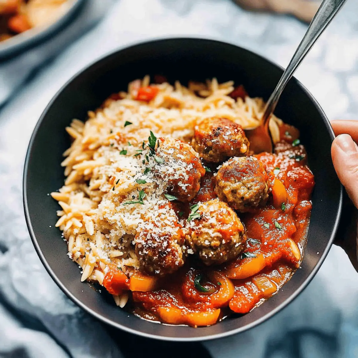 Chicken Meatballs with Peppers and Orzo