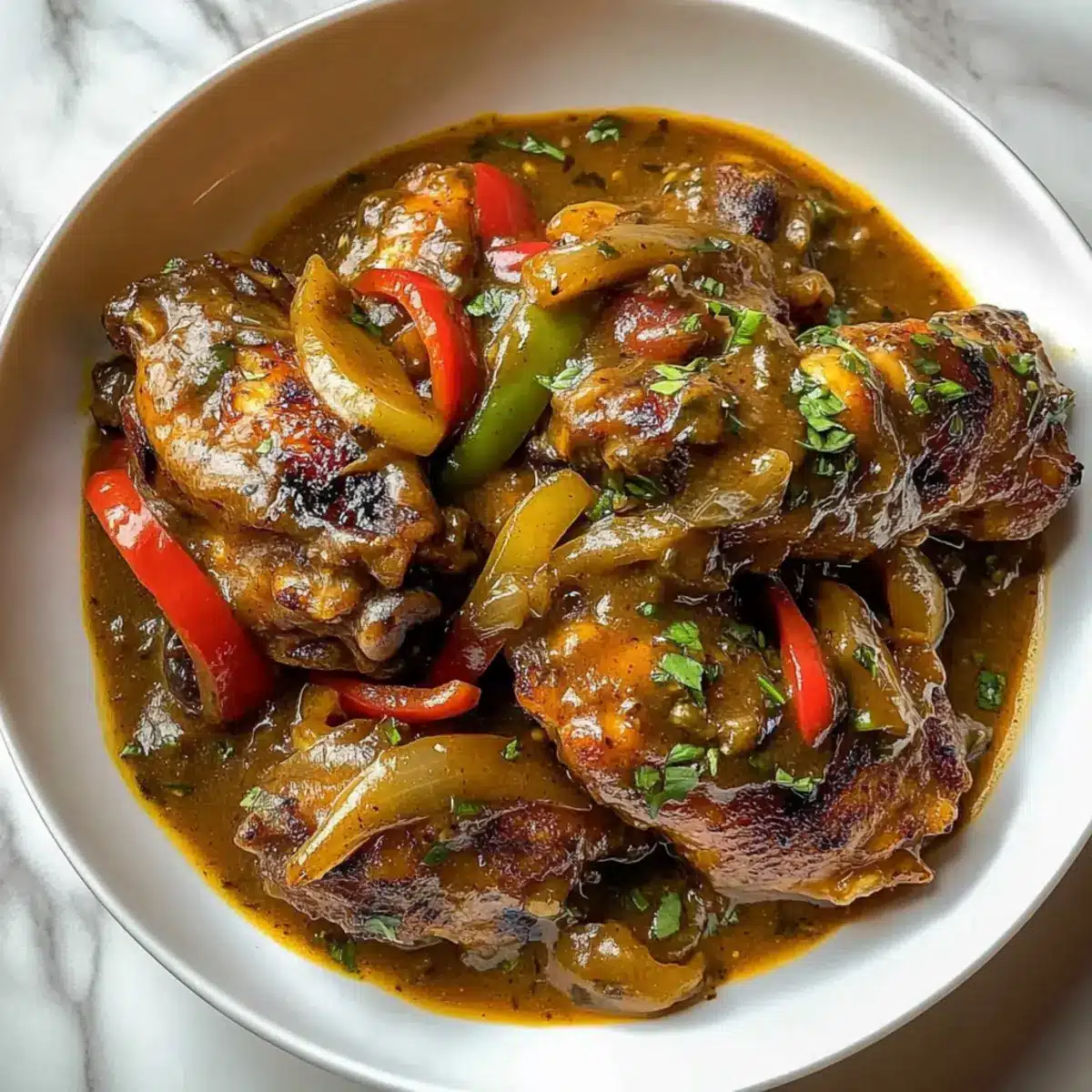 Smothered Chicken Wings with Bell Peppers and Onions