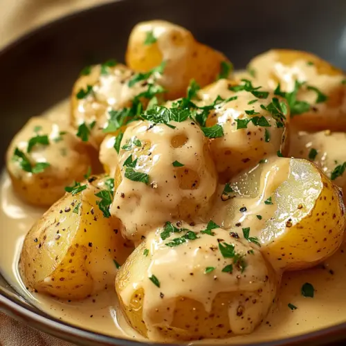 Creamy Garlic Sauce Baby Potatoes