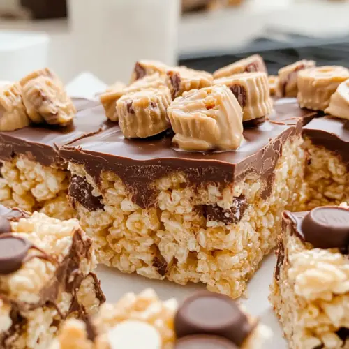 Reese’s Peanut Butter Cup Stuffed Rice Krispie Treats